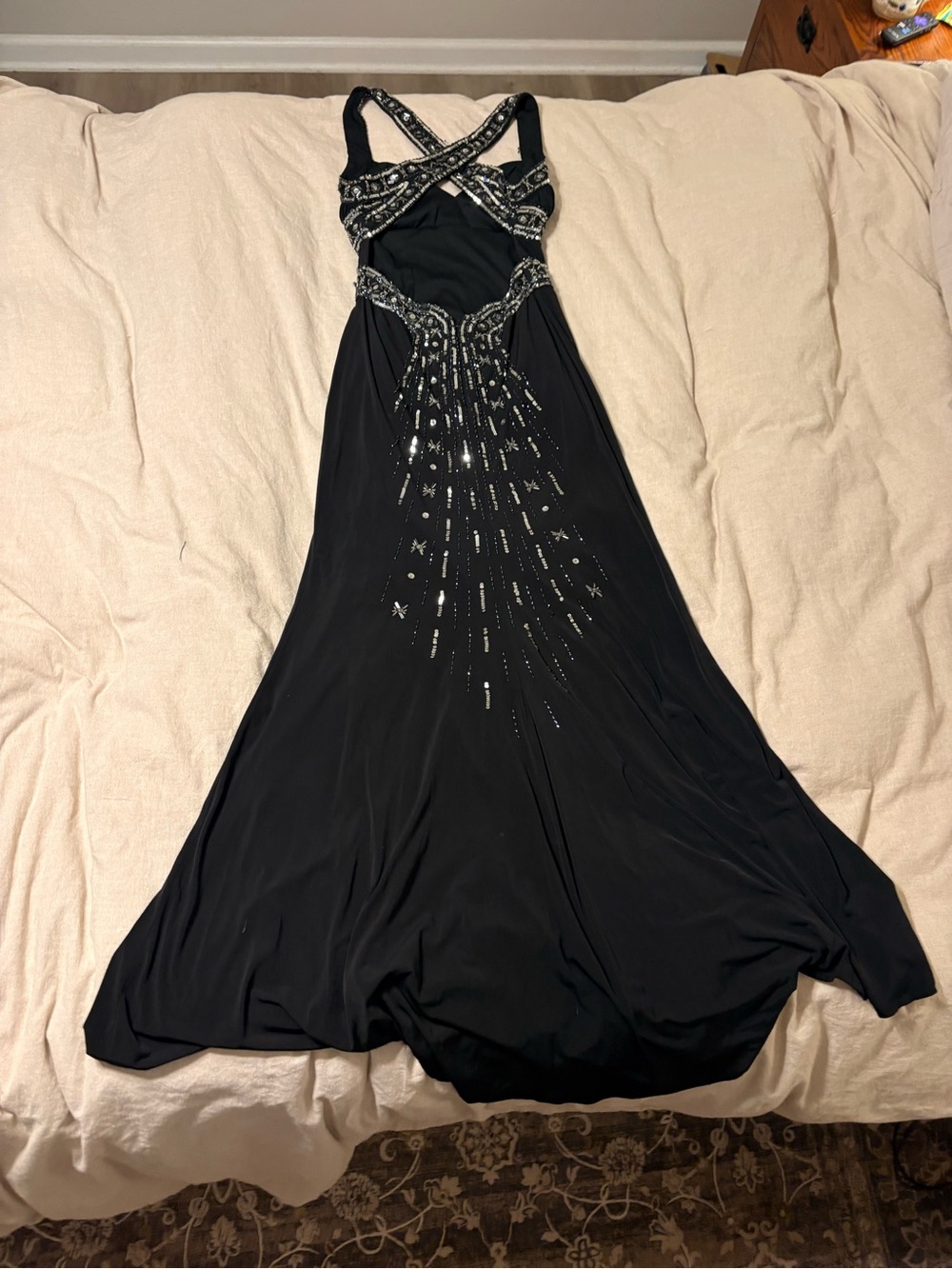 Hailey Logan Black Maxi Dress with Silver Beaded Trim